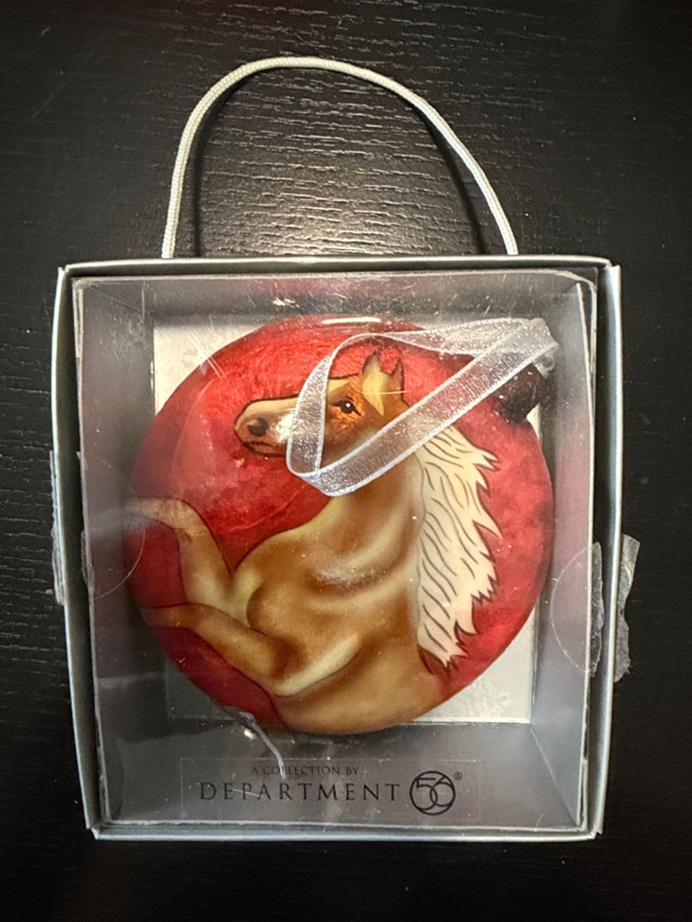 Department 56 Red and Gold Horse Ornament with Silver Ribbon